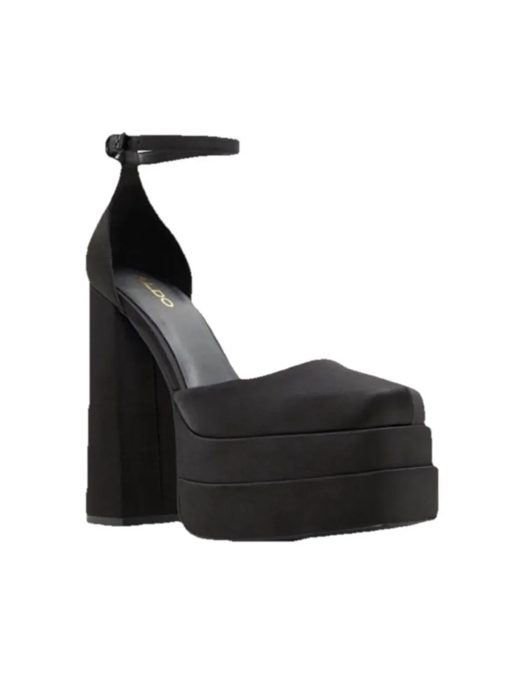 ALDO Grandle AnkleStrap Double Platform 5.75” Pump Satin Black Women Sz 11 Goth